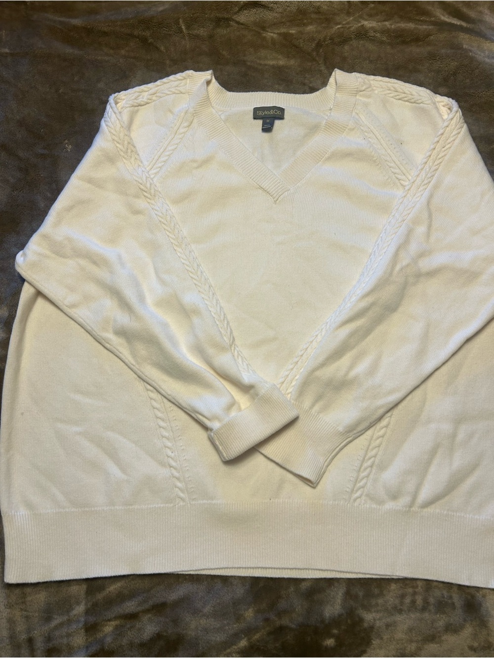 Style & Co. Cream V-Neck Cable Knit Sweater